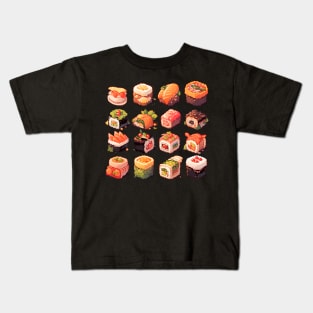 Cute Sushi Anime Food Pixel Art Kids T-Shirt